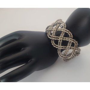Silver-Tone Metal Braided Wide Open Cuff Bracelet